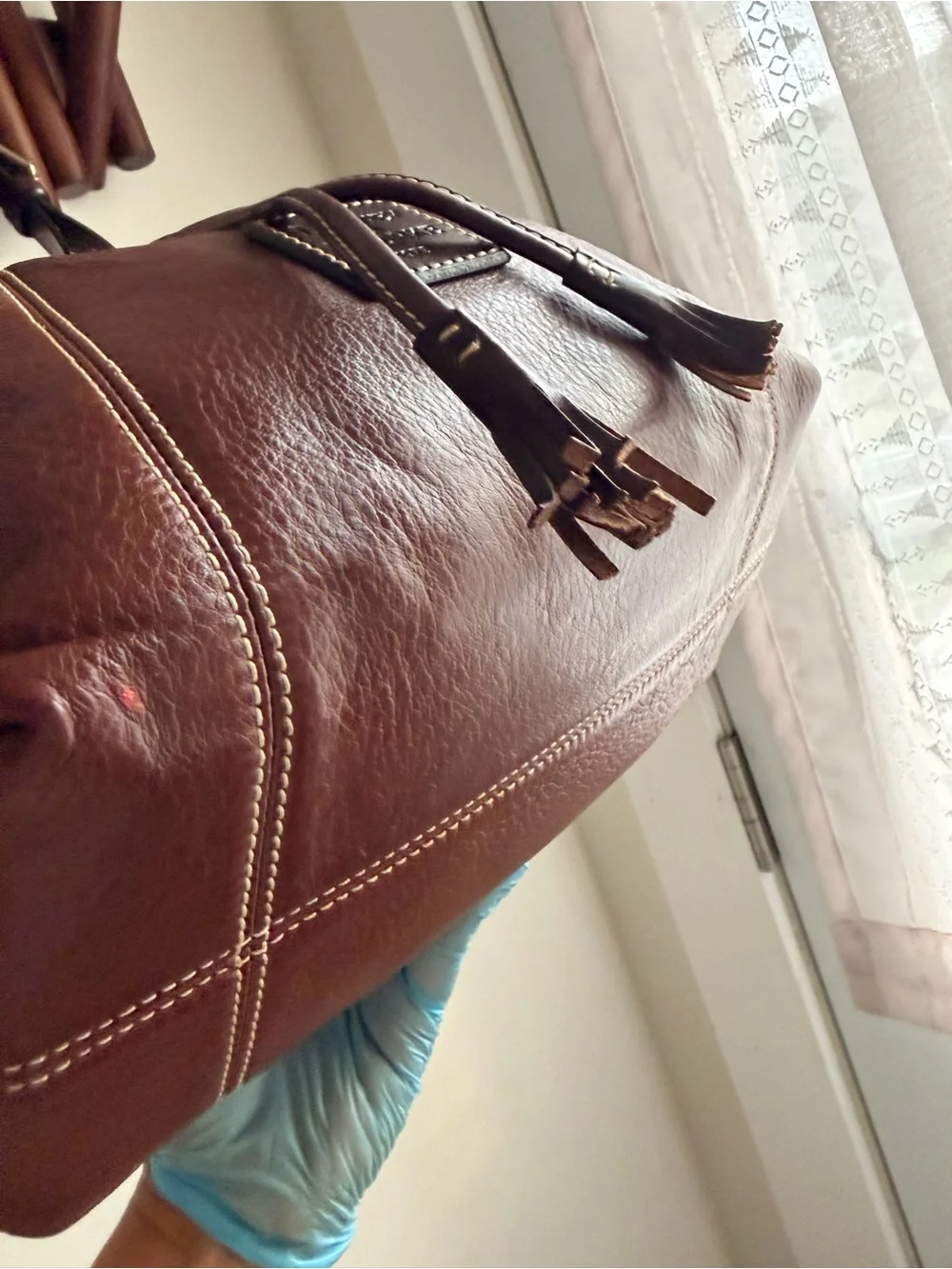 Dooney & Bourke Brown Pebbled Leather Drawstring Shoulder Bag